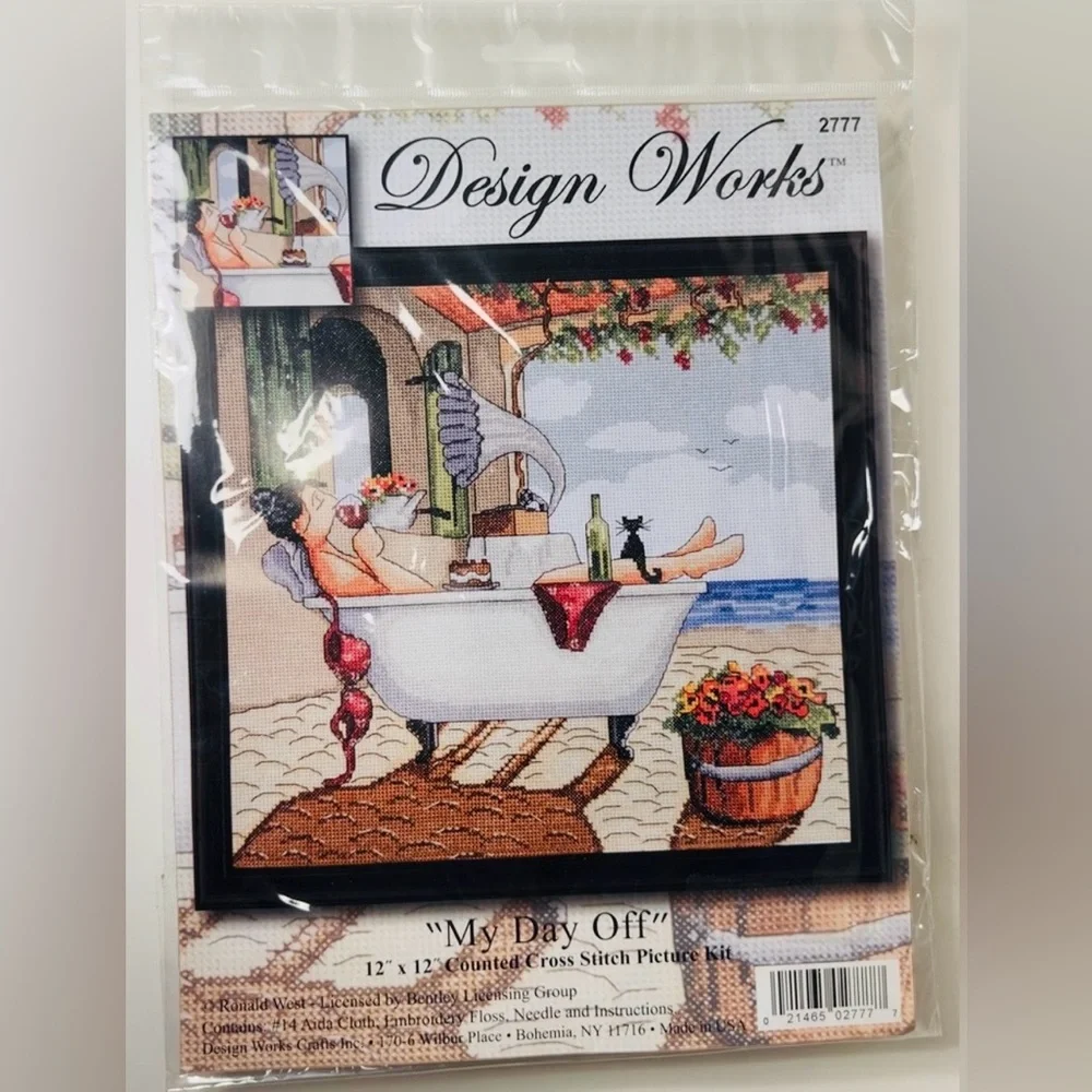 Design Works Cross Stitch Kit “MY DAY OFF” Woman Relaxing in Bathtub 12”X12”